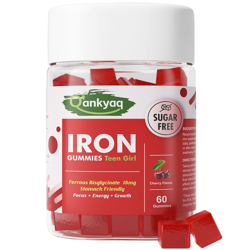 [BRSRGYAFCABWG3DO] Iron Gummies for Teen Girls, Gentle Iron Ferrous Bisglycinate with Vitamin C, Iron Supplement Plus Folate, Energy & Anemia Support, Chewable, Sugar Free, 60 Gummies