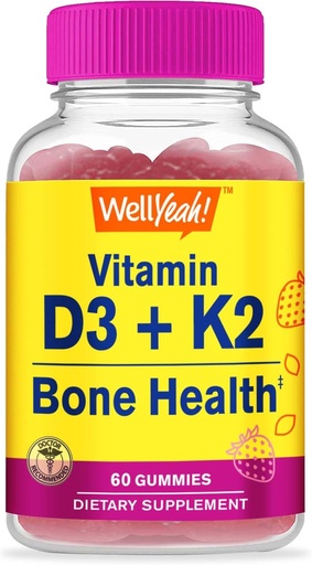 [BRSRO2QROIBQMH3J] WellYeah Vitamin D3 + K2 Gummies - Vitamin D3 1000 IU, K2 100 MCG - Bone and Muscle Health Support, Natural Flavors, GMO Free, Gluten Free, Vegan - K2 D3 Vitamin Supplement- 60 Gummies