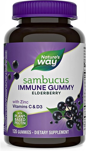 [BRSROHD6OAPAGCD7] Natures+Way Sambucus Elderberry Gummies, with Vitamin C, Vitamin D and Zinc, Immune Support for Kids and Adults, 120 Gummies