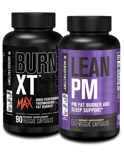 [BRSROBL6BMHAAFLX] Jacked Factory 24/7 Fat Burner Stack - Burn XT MAX High Performance Fat Burner (90 Capsules) - Lean PM Nighttime Sleep Support for Weight Loss and Appetite Suppression (60 Capsules)