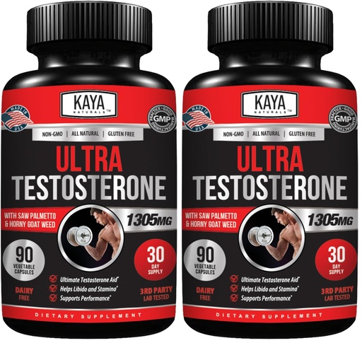 [BRSREAAFCBYRUAYZ] Kaya Naturals Ultra Testosterone - Men's Testosterone Booster with Tongkat Ali, Horny Goat Weed, Tribulus - Natural Workout Supplement for Energy, Stamina, and Strength Booster - 90 Count (Pack of 2)