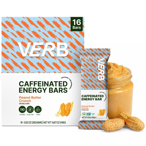 [BRSRMEIEBANWCGQZ] Verb Caffeinated Energy Bars Peanut Butter Cookie (26g, Pack of 16) 110-Calorie Delicious Energy Bar - Vegan Gluten Free On-the Go Snack with 80mg Green Tea Caffeine, Only Real-Food Ingredients