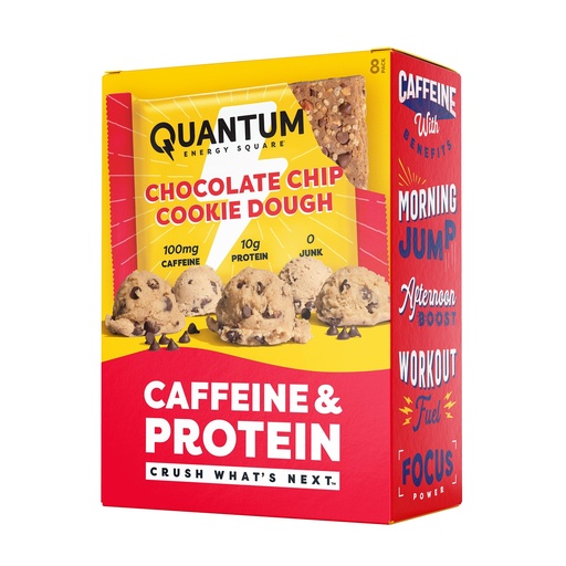 [BRSRABILOYMA4H3L] Quantum Energy Square: Energy Bar with Caffeine & 10g Protein. Delicious Healthy Snack On The Go. (Vegan, Gluten-free, Soy-free, Dairy-free) (Chocolate Chip Cookie Dough)