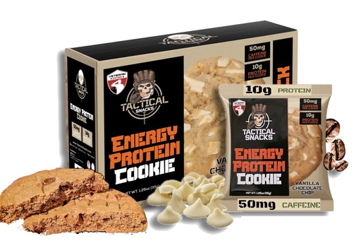 [BRSRGEI3CQGRSDLA] Tactical Snacks Energy Protein Cookies | 12-Pack (420g) | 10g Protein, 50mg Caffeine from Green Tea | Clean Energy Snack | Low Sugar | Mission-Ready Fuel (Vanilla Chocolate Chip)