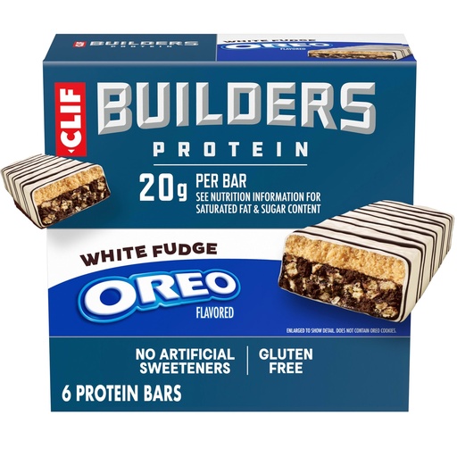 [BRSREHAOCACWEGYU] CLIF BUILDERS Protein Bars - White Fudge OREO-Flavored - 20g Plant Based Protein - Gluten Free - Non-GMO - Low Glycemic - No Artificial Sweeteners - 2.4 oz. (6 Pack)