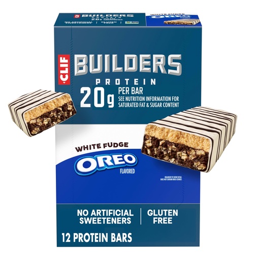 [BRSREC35BEOWGE3V] CLIF BUILDERS Protein Bars - White Fudge OREO-Flavored - 20g Plant Based Protein - Gluten Free - Non-GMO - Low Glycemic - No Artificial Sweeteners - 2.4 oz. (12 Pack)