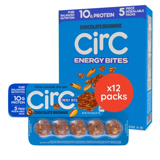 [BRSRAEIYDJ7B4F3O] CirC Energy Bites - 12 Pack Chocolate Brownie Gluten Free Protein Balls - 10g Protein, Whole Grains, Nuts & Fruit - Portable Healthy Snacks for Adults & Kids, 5 Piece Resealable Packs