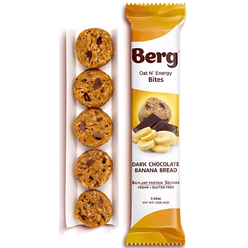 [BRSWYZINOUBA4FDU] Berg Oat N' Energy Bites - Dark Chocolate Banana Bread - Non-GMO, Gluten Free, Dairy Free, Soy Free and Vegan - Clean Energy Snack - 1.5oz, (8 Pack)