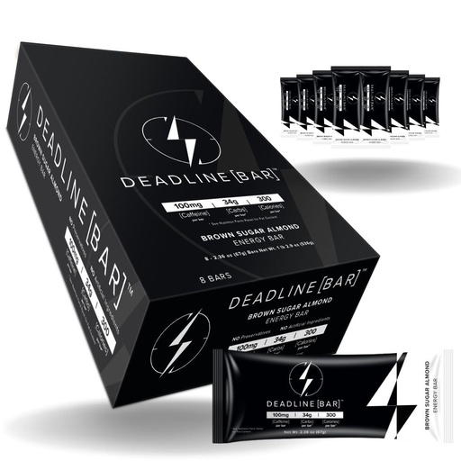 [BRSRGFQZOIFRGDT3] Deadline Bar Caffeinated Energy Bar Brown Sugar Almond 8pk - 100mg Caffeine - 10g Protein - 34g Carbs - 300 Calories - All Natural - No Artificial Ingredients - No Preservatives