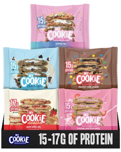 [BRSREZA6BEBGGAL6] My Cookie Dealer Protein Cookies, Variety Pack (5-Pack, 2.2oz Each) - 15-17g of Protein per Cookie - Individually Wrapped Travel Snacks