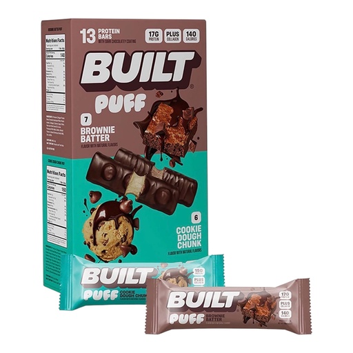 [BRSRGCYEDMCWECYU] Puff Protein Bars Variety Pack, 13 Count (7 Brownie Batter, 6 Cookie Dough Chunk) – 15g-17g Protein Bars, Gluten Free Snacks, Low Sugar High Protein Snack Bars, On-the-Go Fitness & Meal Replacement Snack