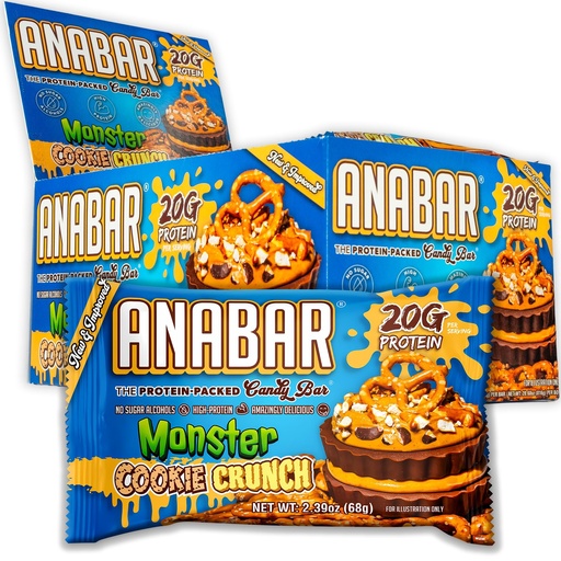 [BRSRACQ7CEBWGET7] Anabar Protein Bar, The Protein-Packed Candy Bar, Amazing Tasting Protein Bar, No Sugar Alcohols, High Protein, Amazingly Delicious, 20 Grams of Protein (12 Bars, Monster Cookie Crunch)