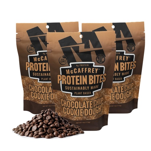 [BRSREGL6CV5WCDYU] McCaffrey Protein Bites – Chocolate Chip Cookie Dough Flavor – 3 Multi-Serving 4oz Bags – 4g of Protein per Serving – Gluten-Free, Vegan, High Fiber Energy Snack for Active Families