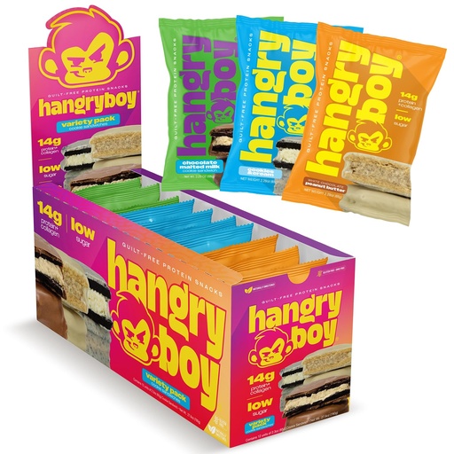 [BRSREGT6BV6BG23J] Hangryboy Protein Cookie Sandwich – 14g High Protein, Gluten‑Free, GMO‑Free Cookies - Perfect on The Go Protein Snack, Variety Pack, 12‑Count Box