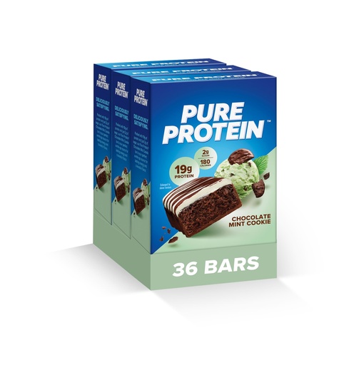 [BRSROA32CR4AOEY3] Pure Protein Chocolate Mint Cookie Protein Bars – 20g Protein, 3g Sugar, 190 Calories (36 count) Low Sugar* High Protein Snack - Gluten Free - Perfect for a Healthy Snack