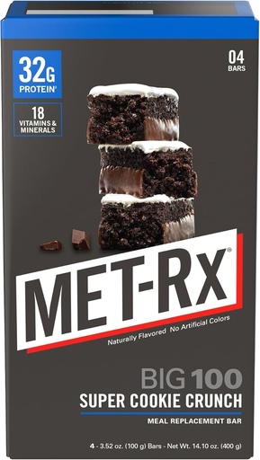 [BRSRGCQ7BEIAEHY7] MAT-Rx Big 100 High Protein Meal Replacement Bars, Super Cookie Crunch Flavor, 32g Protein, 18 Vitamins & Minerals, Energy & Muscle Support, 3.52 oz Each, 4 Count