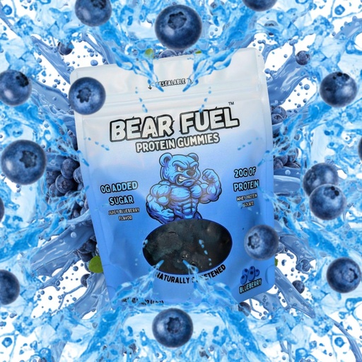 [BRSRGYANCIAQKALH] Bear Fuel Protein Gummies – 20g Protein Candy Snack – High Protein, Zero Sugar, Naturally Sweetened Gummy Bears – Fruit Variety (3, Blueberry)