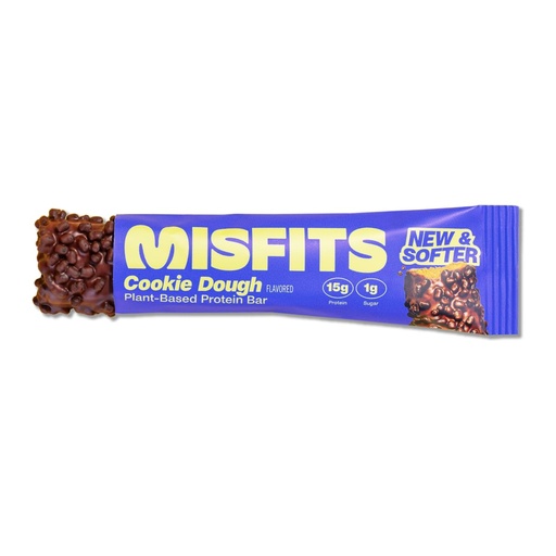 [BRSRAZTQCQHRYELG] Misfits High Protein Bar, Cookie Dough, Gluten Free, Non GMO, Plant Based Vegan Protein Bar, Low Sugar, High Fiber Snack