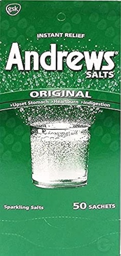 [BRSWGZAPOYIAGD3D] Andrews Salts Original Instant Relief from Upset Stomach, Heartburn, Indigestion- 50 sachets/Pack of 2
