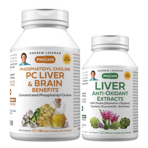 [BRSRE2TYOEPBACYZ] ANDREW LESSMAN PC Liver and Brain Benefits + Liver Anti-Oxidant Extracts Kit: 270 Capsules(180sg+90cp) - Phosphatidyl Choline, Milk Thistle, Artichoke, Curcumin.