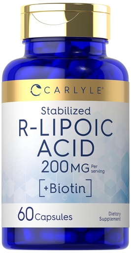 [BRSROZYLARYBA3LV] Carlyle R-Lipoic Acid 200mg | 60 Capsules | Stabilized RLA with Biotin | Non-GMO, Gluten Free
