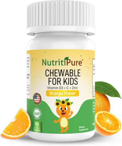 [BRSW2CT7PICBOAI6] Chewable Vitamin D3 (Cholecalciferol) 25 mcg (1000 IU) + Zinc (Zinc Citrate) 5mg + Vitamin C 30mg for Kids Orange Flavor 90/Bottle (1)