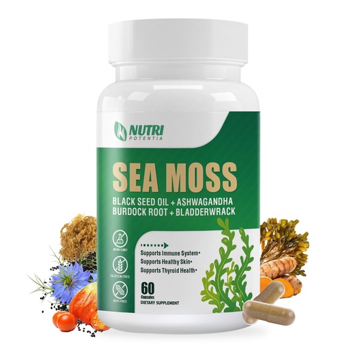 [BRSROAYQOYOWOGTD] Sea Moss Capsules,Irish Sea Moss Pills w/ Ashwagandha Supplements Chlorella Black Seed Oil Bladderwrack and Vitamin C Vitamin D3 for Women and Men.Third-Party Tested(Made & Tested in USA) 60 Capsules