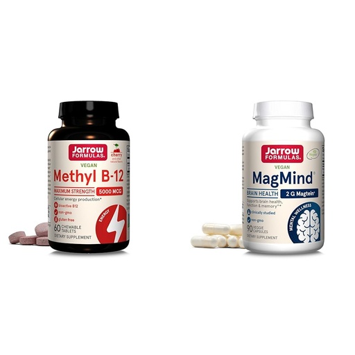 [BRSROBL3DINROH3A] Jarrow Formulas Maximum Strength Methyl B-12 5000 mcg, Dietary Supplement & MagMind Brain Health with Magtein (Magnesium L-Threonate), Dietary Supplement