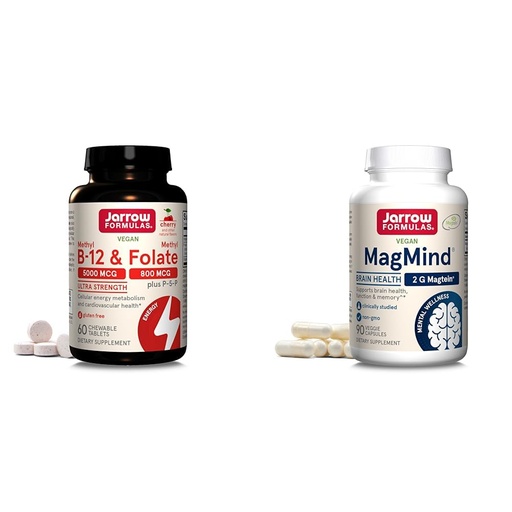 [BRSROBQEA4JR4HIU] Jarrow Formulas Ultra Strength Methyl B-12 5000 mcg & Methyl Folate 800 mcg + P-5-P & MagMind Brain Health with Magtein (Magnesium L-Threonate), Dietary Supplement