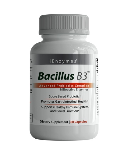 [BRSRMGL3OUOQG3TH] Bacillus B3 Spore-Based Probiotic + Enzymes for Gut Health & Microbiome Support, Shelf-Stable Daily Probiotic with Bacillus Coagulans, Bacillus Subtilis & Bacillus Clausii, 60 Capsules