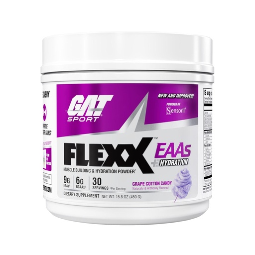 [BRSRGFDQBENB4C34] GAT SPORT FLEXX EAAs – New & Improved 9g EAAs + Ashwagandha | Muscle Recovery & Hydration | 3rd Party Tested | 30 Servings (Grape Cotton Candy)