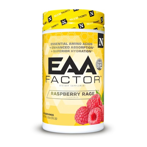 [BRSROFILC56B43TD] Nutrithority EAA Factor, BCAA Essential Amino Acids Powder, Raspberry Rage 30 Servings - Sugar & Caffeine Free Intra & Post Workout Drink with Electrolytes - Improve Muscle Recovery & Hydration