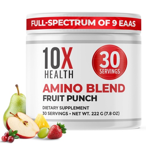 [BRSRAH37CIIQOC35] 10X Health Amino Acids - 30 Servings of EAA & BCAA Powder, Pre Workout BCAA with Essential Amino Acids Supplement - BCAAs & EAAs for Longevity, Muscle Support, Strength, Energy - Fruit Punch
