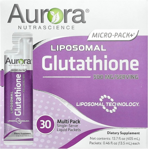 [BRSW2GL2O4HGCELK] Aurora Nutrascience Micro-Pack Liposomal Glutathione - 500 mg Liquid Supplement, Antioxidant Support for Men & Women, Sugar Free, Non-GMO, Liposomal Glutathione Packets - 30 Single Serve Packets
