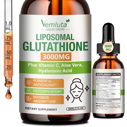 [BRSRGZIQCAHWCEYZ] 1 Pack 3000mg Liposomal Glutathione Liquid Drops, 98% Absorption Liposomal Glutathione with Vitamin C for Women, Glutathione Liposomal Supplement, Powerful Antioxidant Complex for Immune System, Liver