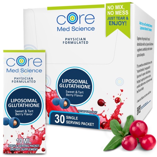 [BRSRAGL5AQBWCE3P] Core Med Science Liposomal Glutathione Supplement, Sweet & Tart Berry - Glutathione Drink Mix for Detox Support - Antioxidant Supplement for Energy, Brain Health, Skin & Liver Health - 30 Pack