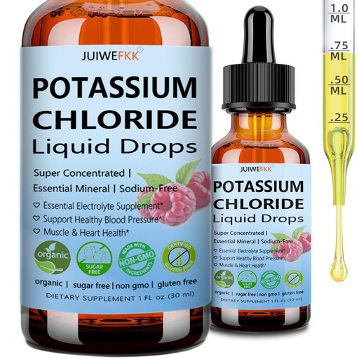 [BRSREATQCMOQ4CDU] Potassium Chloride Liquid Drops, Highly Absorbable Potassium Salt Substitute, Liquid Potassium 99 mg Supplement for Electrolyte Fluid Balance Muscle Heart Blood Pressure Health Non-GMO, 30 Serving