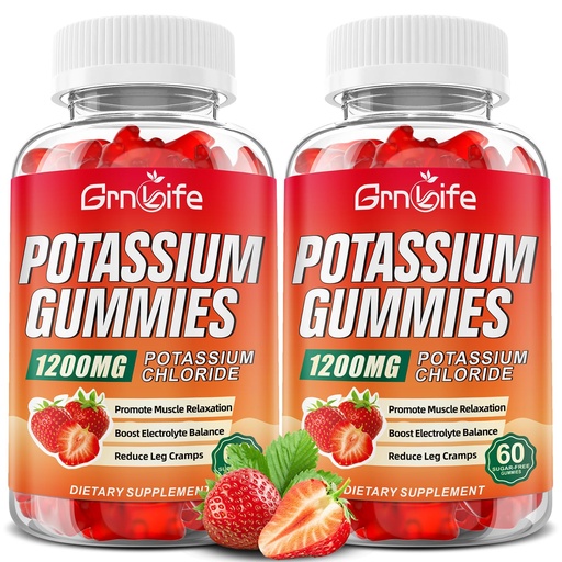 [BRSRABICOYBQACIY] 2 Pack Potassium Gummies for Adults, Potassium Chloride Gummies 1200mg Support Leg Cramps & Electrolyte Balance, Strawberry Flavor 120 Count