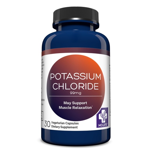 [BRSRGYLYOEGRUYDL] MD Life Potassium Chloride Supplement - Third Party Lab Tested - 99mg 30 Count - Vegetarian Potassium Chloride Capsules - May Help Support Muscle Function & Healthy Blood Pressure