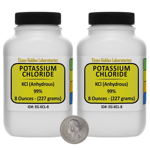 [BRSWK2QKCEBR42LI] Potassium Chloride [KCl] 99% ACS Grade Powder 1 Lb in Two Space-Saver Bottles