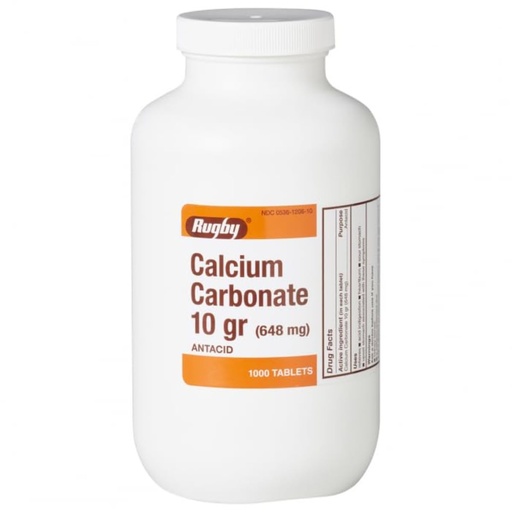 [BRSWIYIBOYMA4YL4] Rugby Calcium Carbonate 10 gr (648 mg) - Antacid - 1000 Tablets (1 Pack)