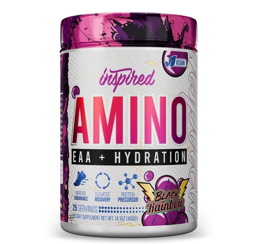 [BRSRGFIROABAODLO] Inspired Amino Essential Amino Acids Powder + Hydration | Vegan EAA and BCAA Powder | EAAs + BCAAs + Amino Energy Supplement plus Coconut Water + Hyaluronic Acid + Aquamin Sea Minerals (Black Rainbow)