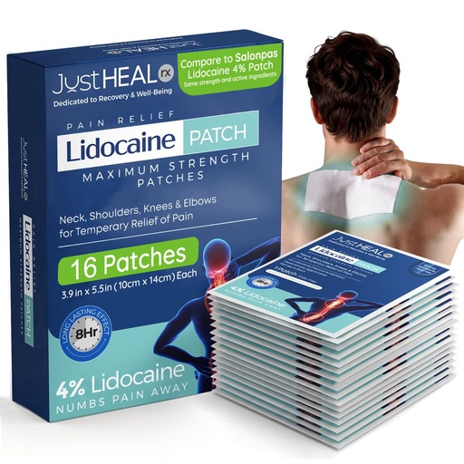 [BRSREHALCMHA2AY4] Lidocaine Patches - 4% Numbing Gel Pain Patches | 16 Pack- Maximum Strength Knee Pain Relief Patches | Nerve, Sciatica, Neck & Shoulder Joint, Muscle Soreness & Back Pain Relief- Topical Analgesic