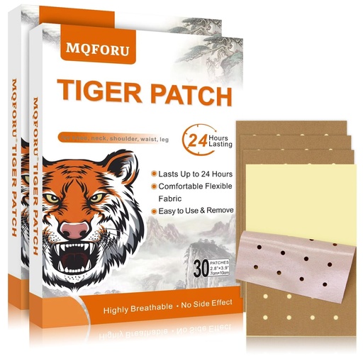 [BRSREYIROAOWG3L5] MQFORU Tiger Patches, 60 Pcs Chinese Tiger Plaster, Natural Herbal Adhesive Plasters for Muscle Joint Purposes, Maximum Strength Knee Patches for Back Shoulder Neck