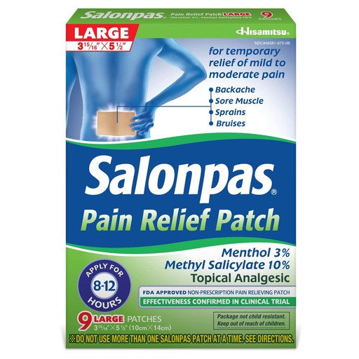[BRSWGHQKDJ5A2YD2] Salonpas Relief Patches Large - 9 ct, Pack of 5