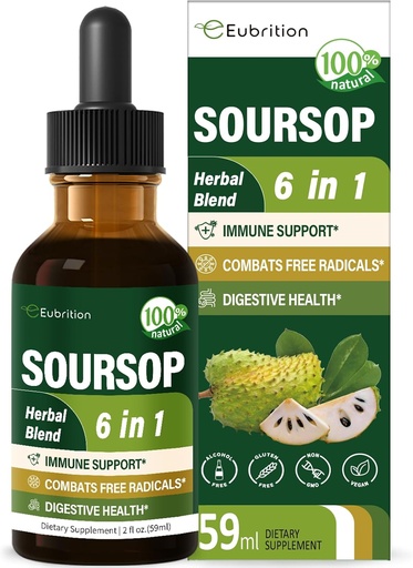 [BRSRAYACBF5GO33D] Soursop(Guanabana) Leaves & Fruit Extract Drops for Immune System Support, Soursop Bitters Liquid for Digestive Health, Graviola Supplement Plus Reishi & Vitamin B6, Rich in Nutrients. 2oz