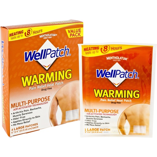 [BRSWIYAICQIA4ELM] WellPatch Warming Pain Relief Heat Patch, 4 large patches, 5"x4" (13x10 cm) each