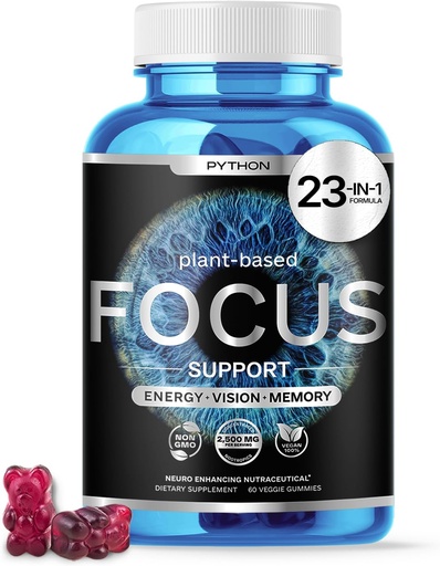 [BRSROZYDOQDQOYL4] Python Focus - Nootropic Brain Supplement - Boost Memory, Concentration & Cognitive Function - 60 Vegan Chews with Lions Mane, Lutein & AREDS 2 Vitamins