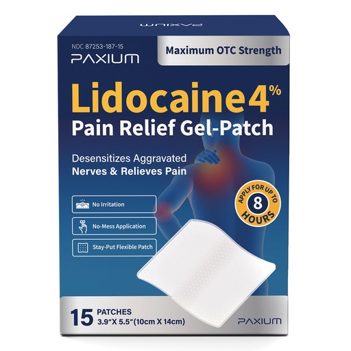 [BRSRGBT5AQDREH3A] 4% Lidocaine Patches Maximum Strength: Pain Relief Patch for Back Neck Shoulders Knees Elbows - Topical Analgesic 15 Count