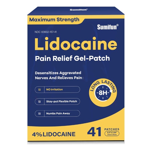 [BRSRAAD3BMPAG3D3] Sumifun 4% Lidocaine Patches Maximum Strength - Pain Relieving Gel Patch for Muscle Soreness, Back Ache, Knee, Neck & Joint Pains - Topical Analgesic (Large, Count, 41)